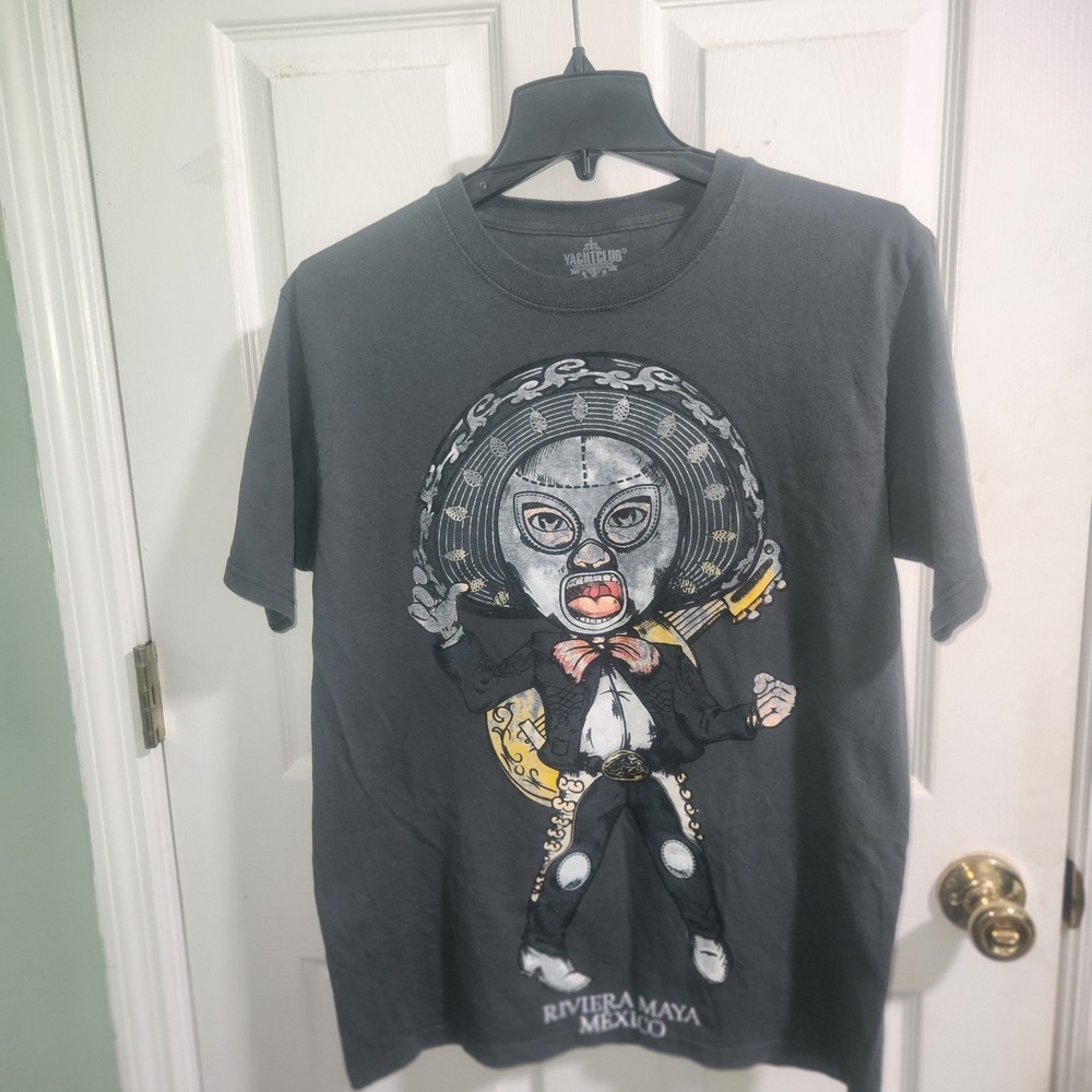 Riviera Maya Mexico Graphic T-Shirt Lucha Libre Mariachi Art Tee Adult Large